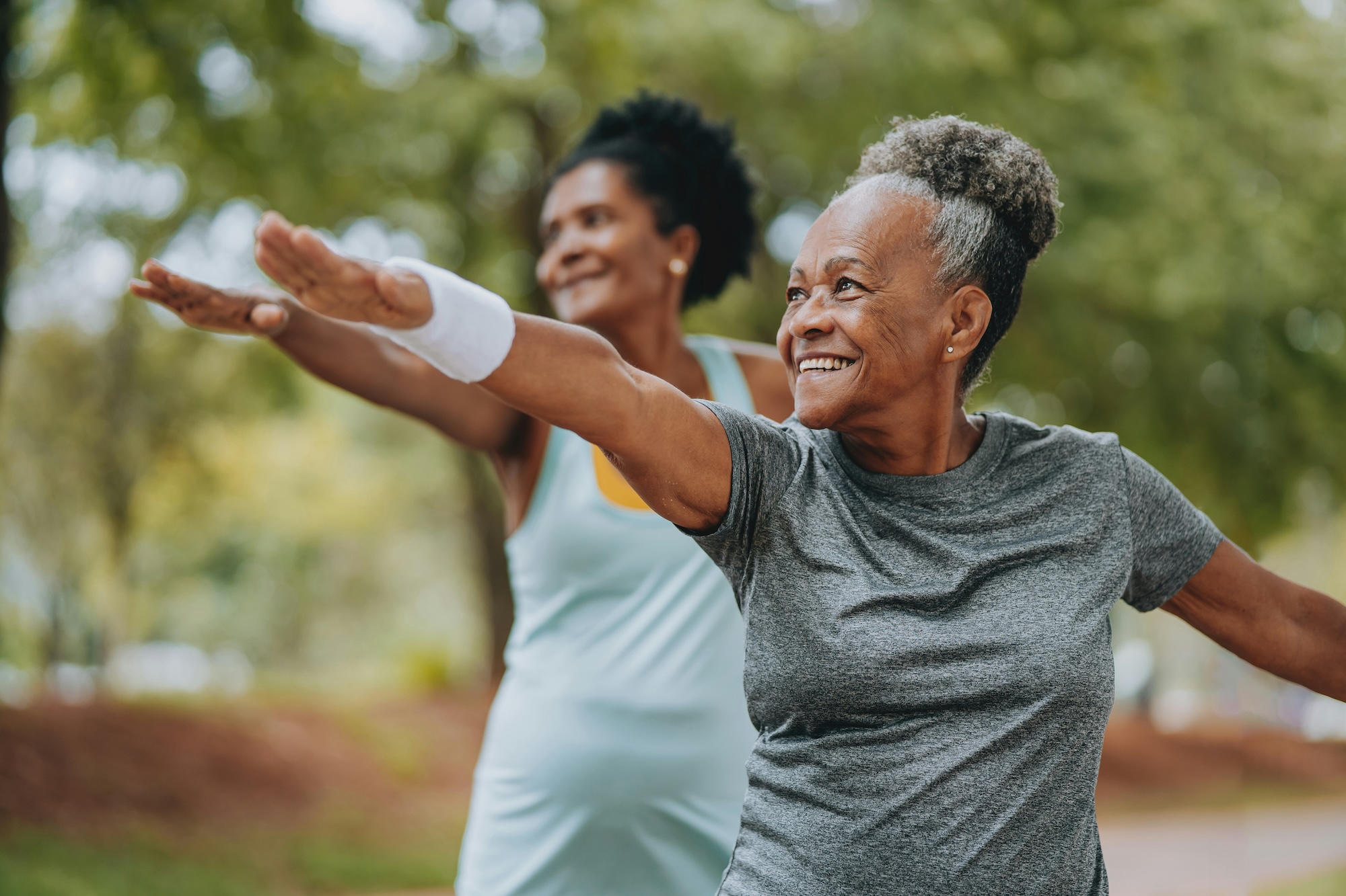 An older black woman doing yoga after visiting Vive Aesthetics & Wellness for urinary incontinence treatment near Medford, NJ.